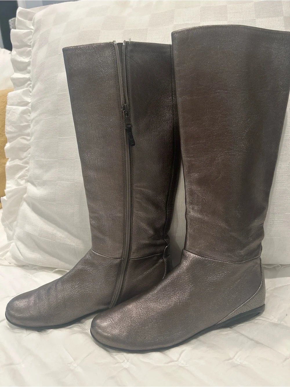 Prada Metallic Taupe Over-the-Knee Leather Boots